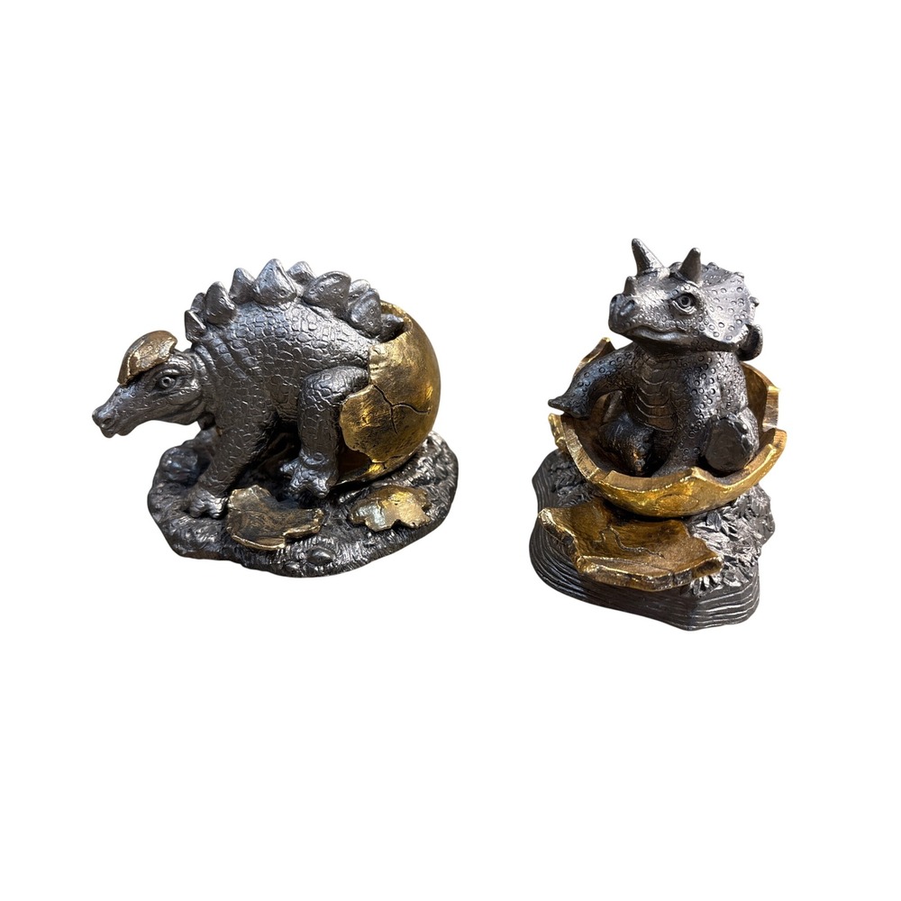 Vtg Michael Ricker Limited Hatching Stegosaurus Triceratops Dinosaur Egg Pewter
